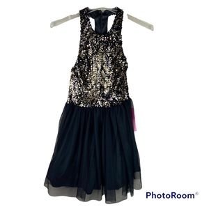 Tawny black & gold sequins and tulle midi flapper tutu prom dress